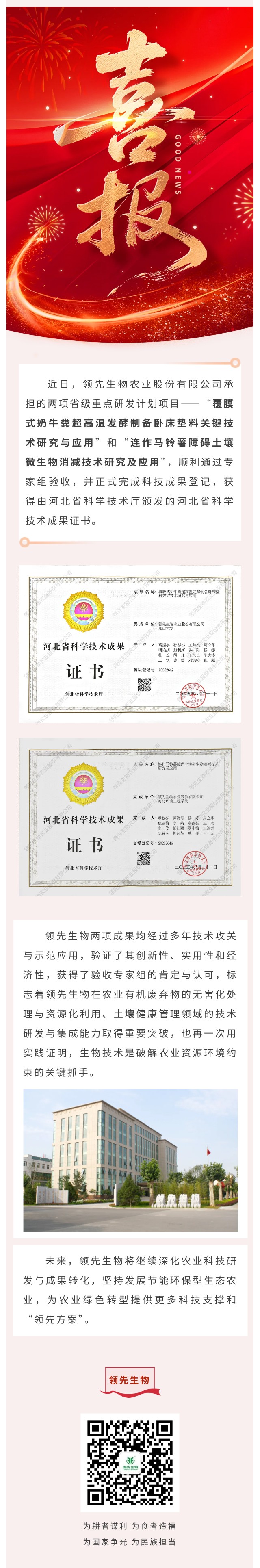 【喜訊】領(lǐng)先生物斬獲兩項省級科技成果！